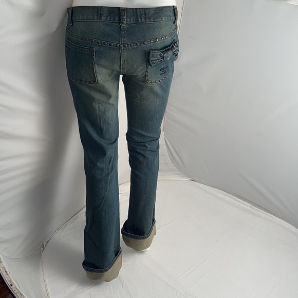 Moschino Cheap and Chic distressed studded cuffed straight blue jeans 10 - Picture 3 of 14